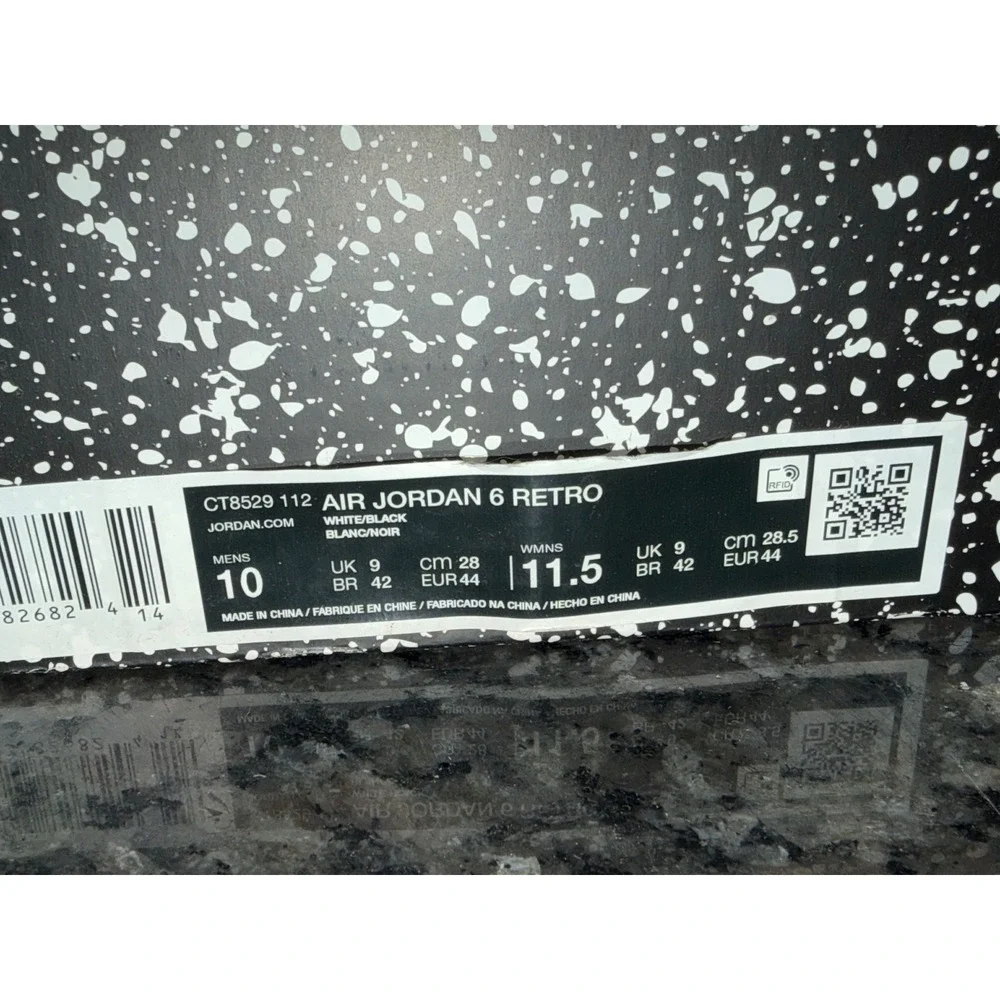 Nike Air‎ Jordan 6 Retro Olympic White Black Speckled CT8529-112 Mens Size 10